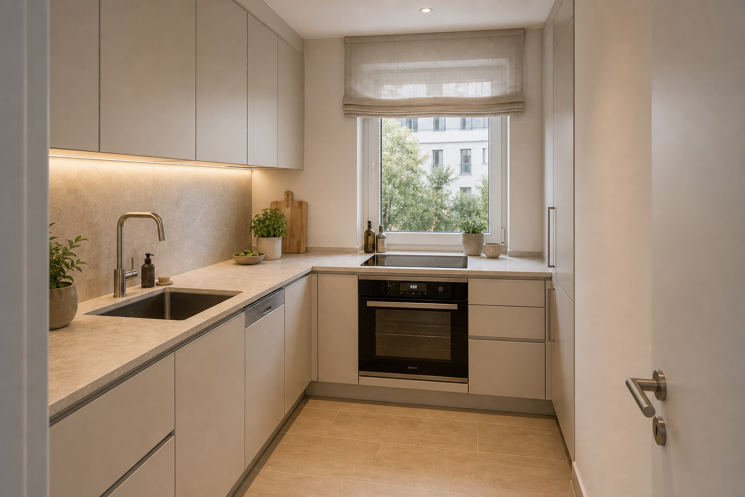 Moderne separate Küche mit Fenster